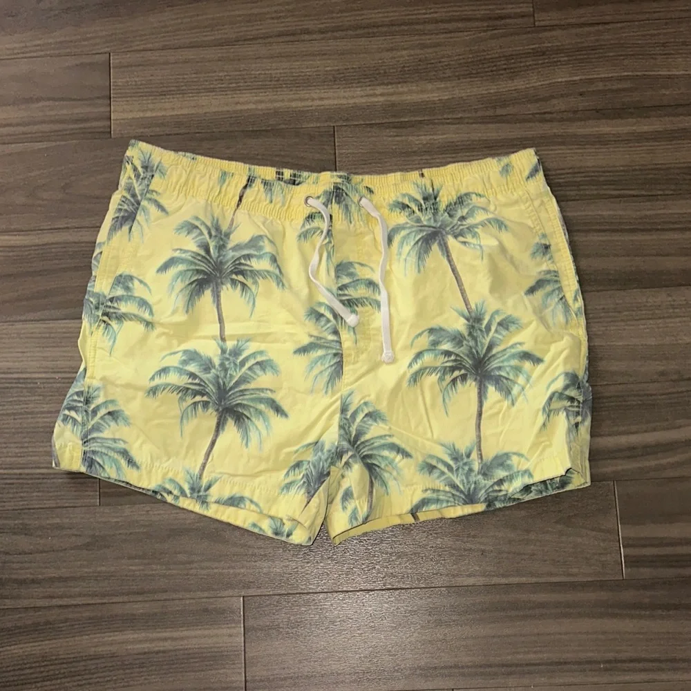 H&M Yellow Palm Tree Print Swim Trunks